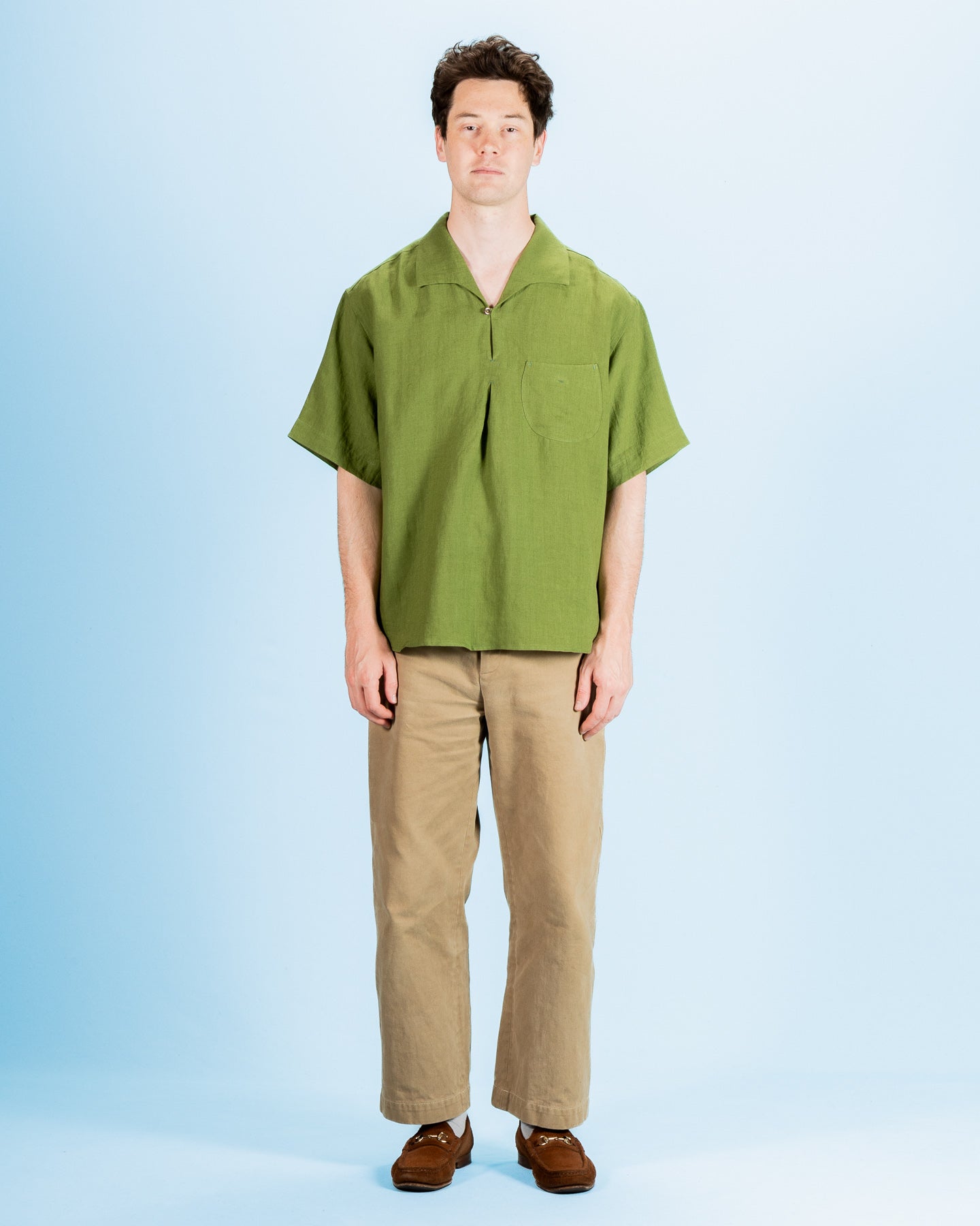 Gorsch Capri Short Sleeve Pullover Shirt - Olive Green Linen - Standard & Strange