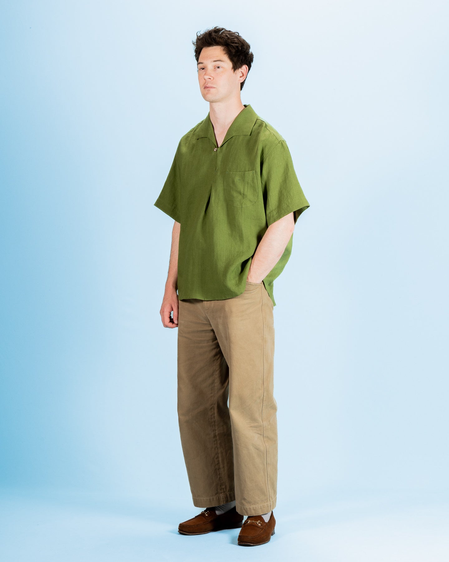 Gorsch Capri Short Sleeve Pullover Shirt - Olive Green Linen - Standard & Strange