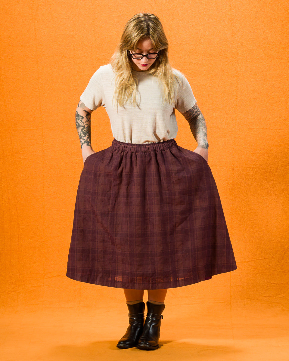 Gorsch Cotton Linen Check Skirt - Brown - Standard & Strange