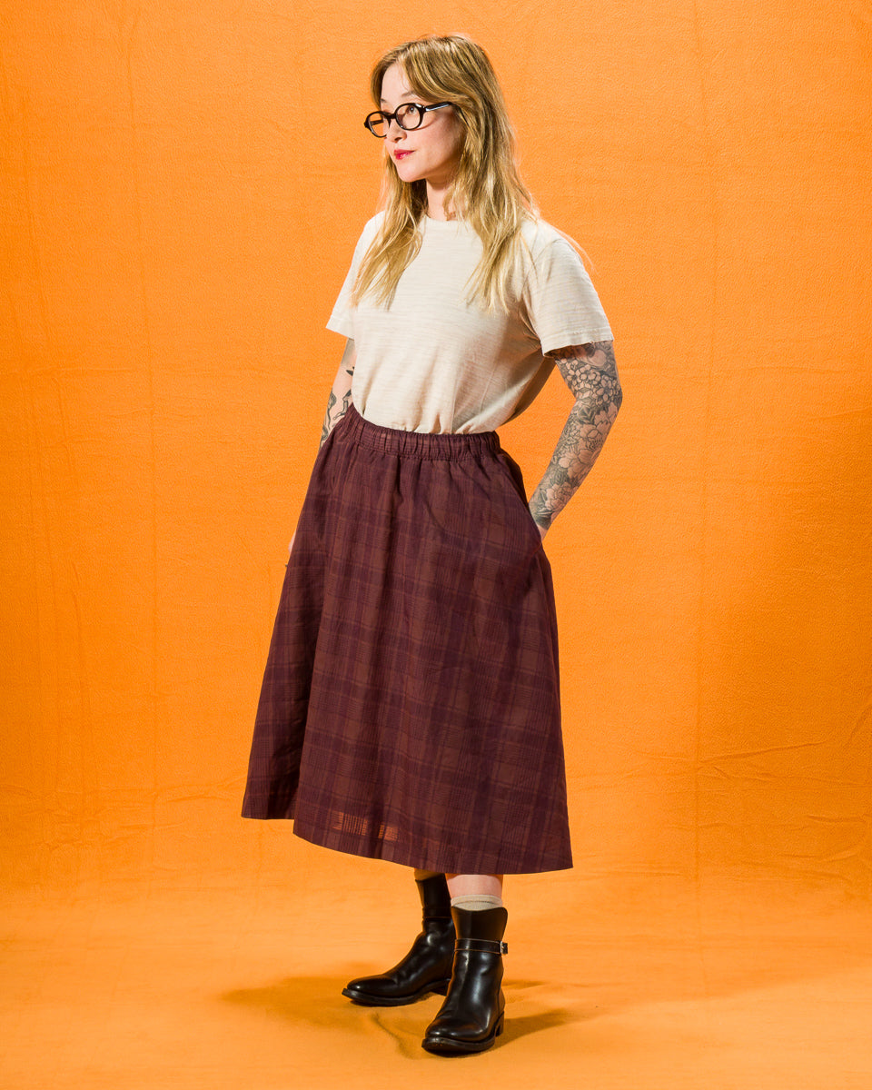 Gorsch Cotton Linen Check Skirt - Brown - Standard & Strange