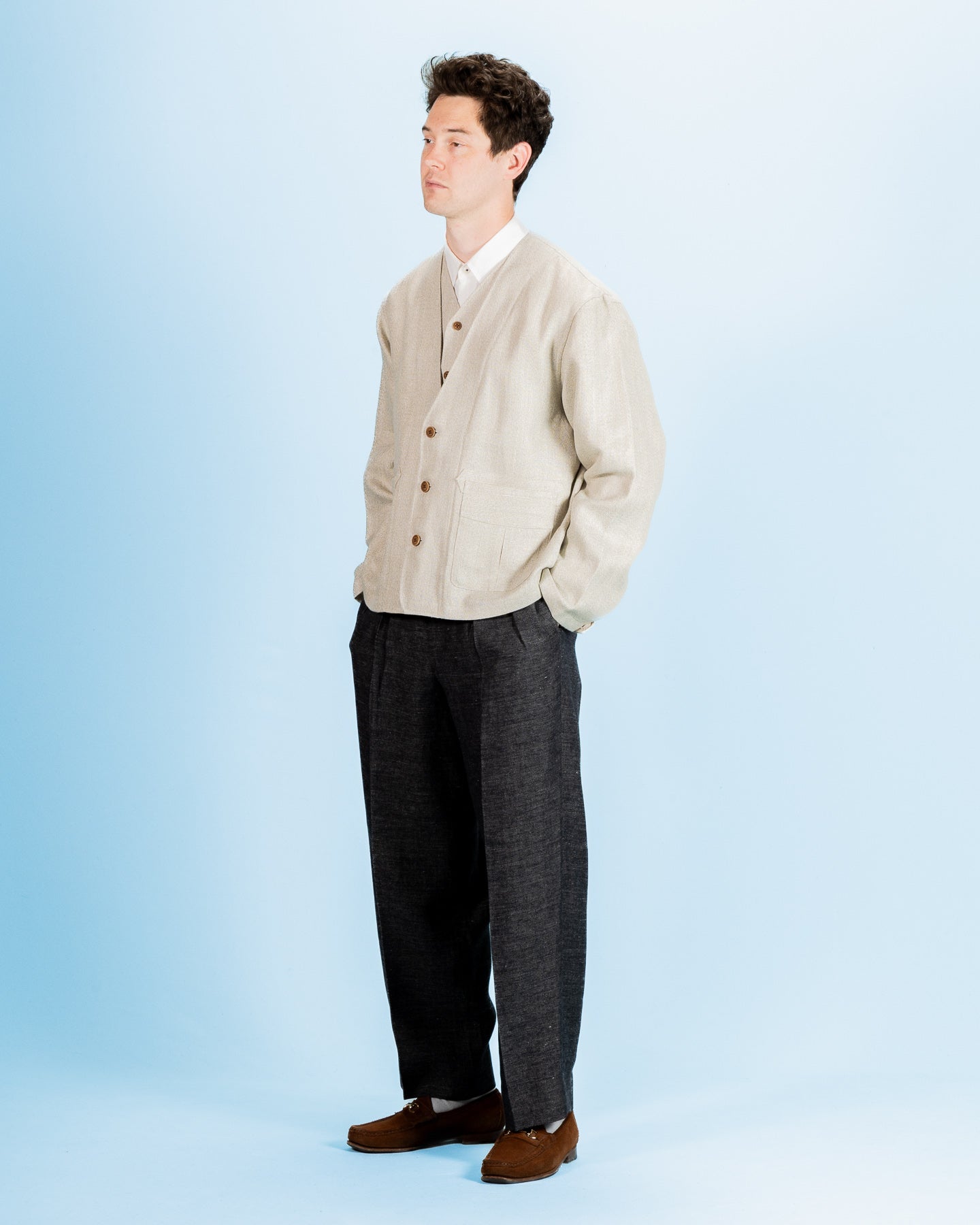 Gorsch Layered Front Jacket - Ivory Linen Tweed - Standard & Strange