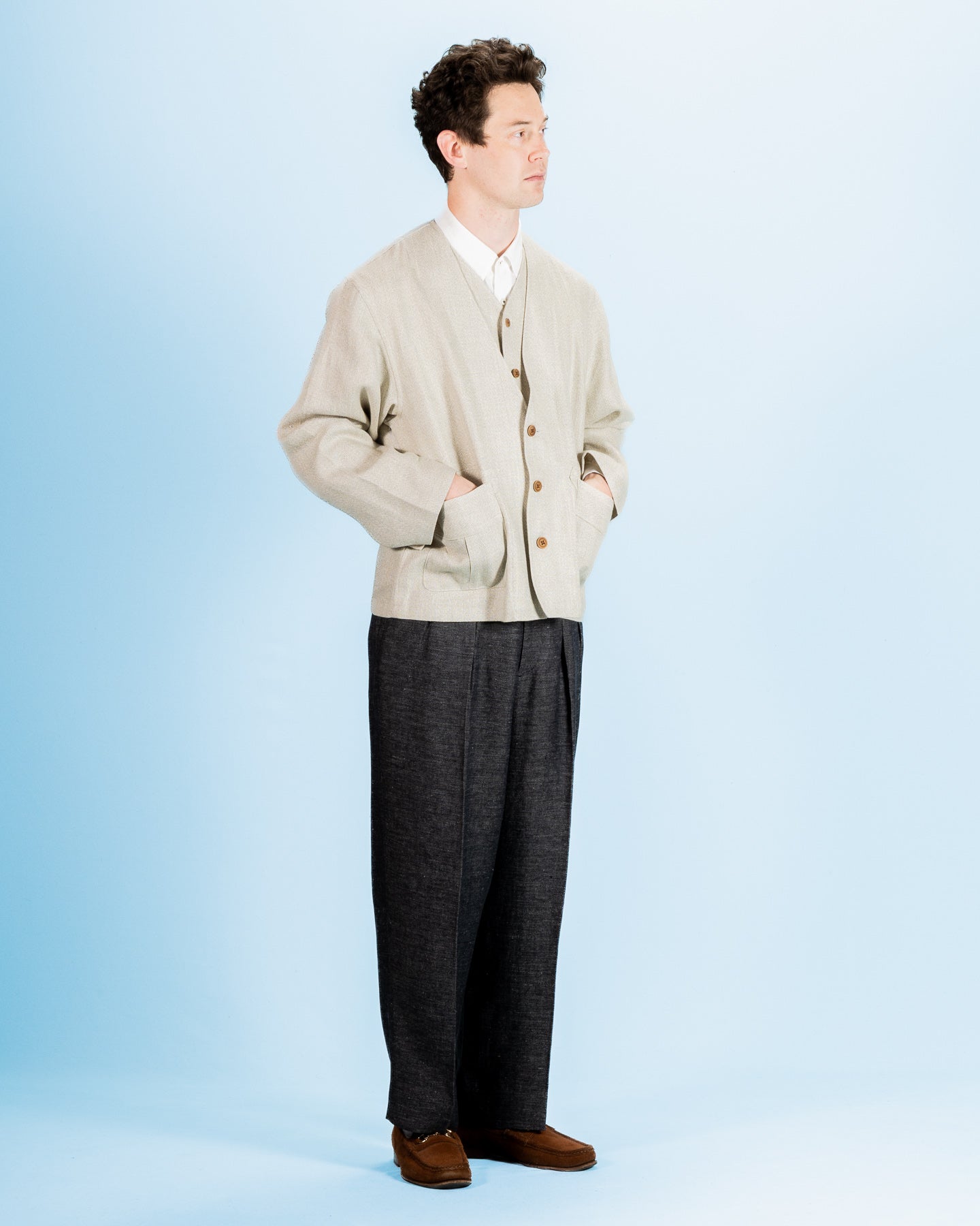 Gorsch Layered Front Jacket - Ivory Linen Tweed - Standard & Strange