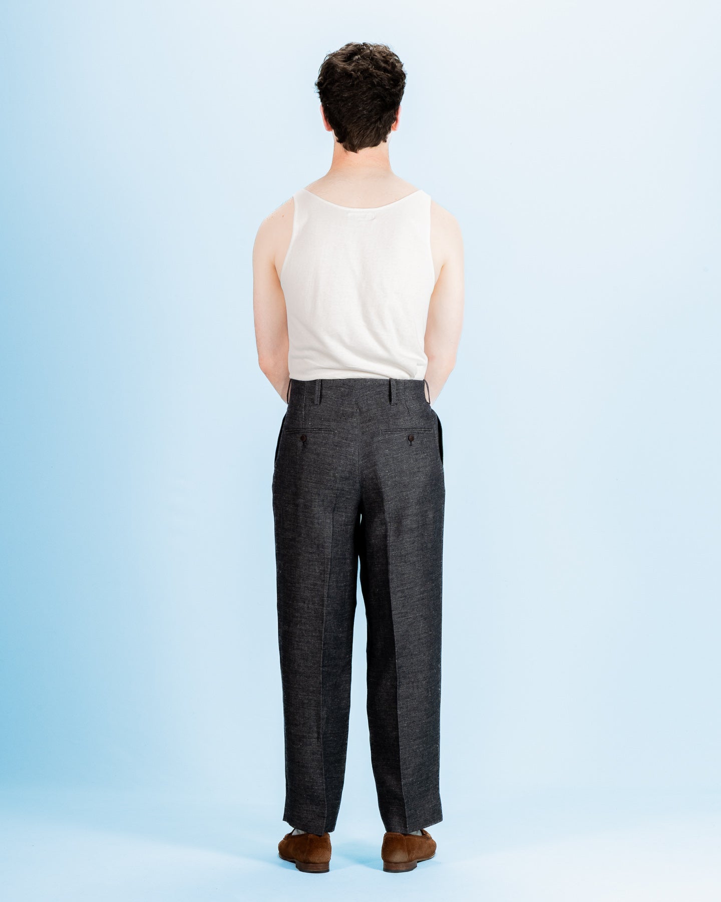 Gorsch Linen 2 Tuck Trousers - Navy/Grey - Standard & Strange