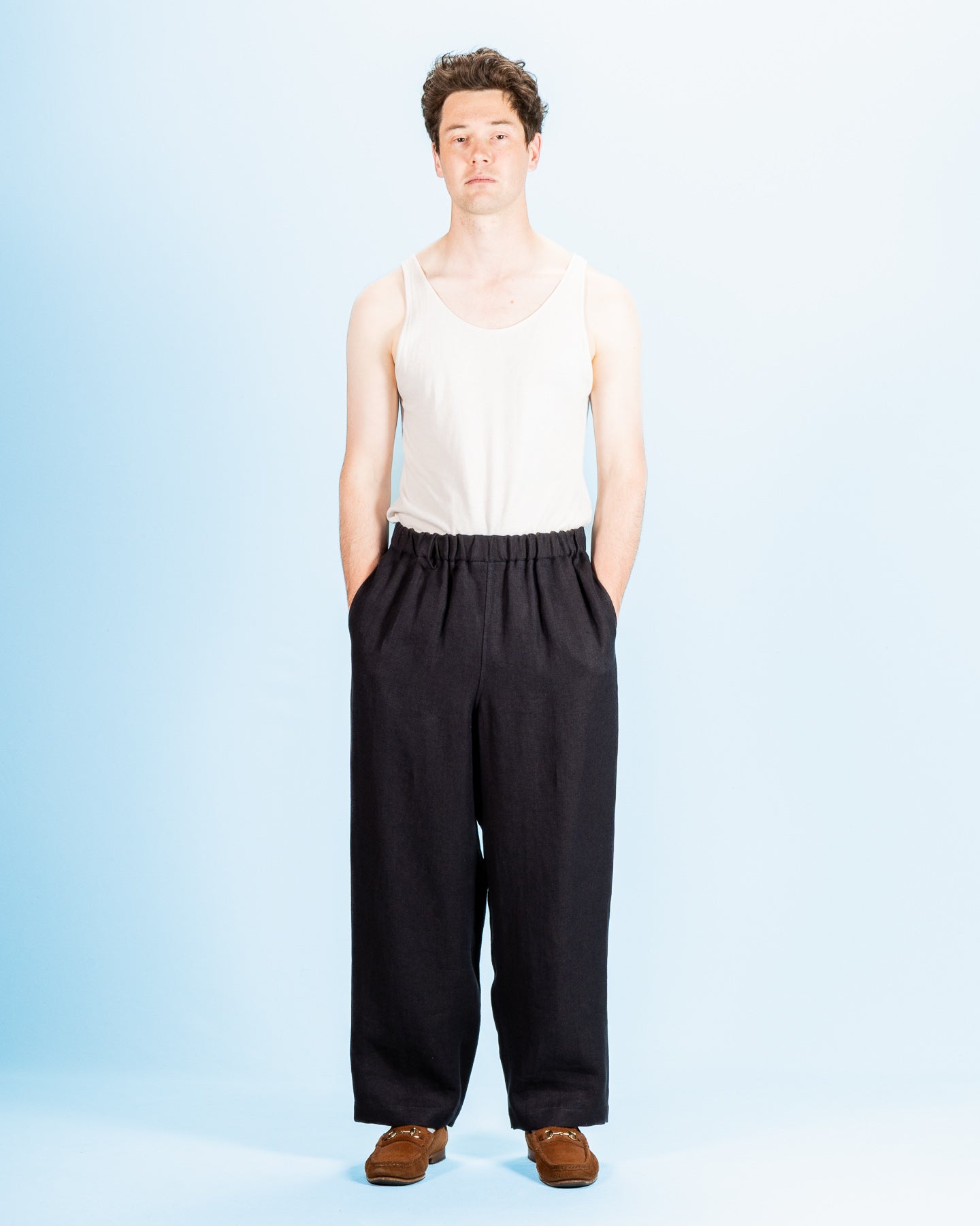 Gorsch Linen Easy Trousers - Navy/Brown - Standard & Strange