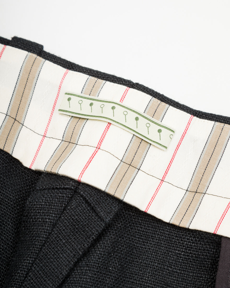 Gorsch Round Yoke Thick Linen Trousers - Black - Standard & Strange