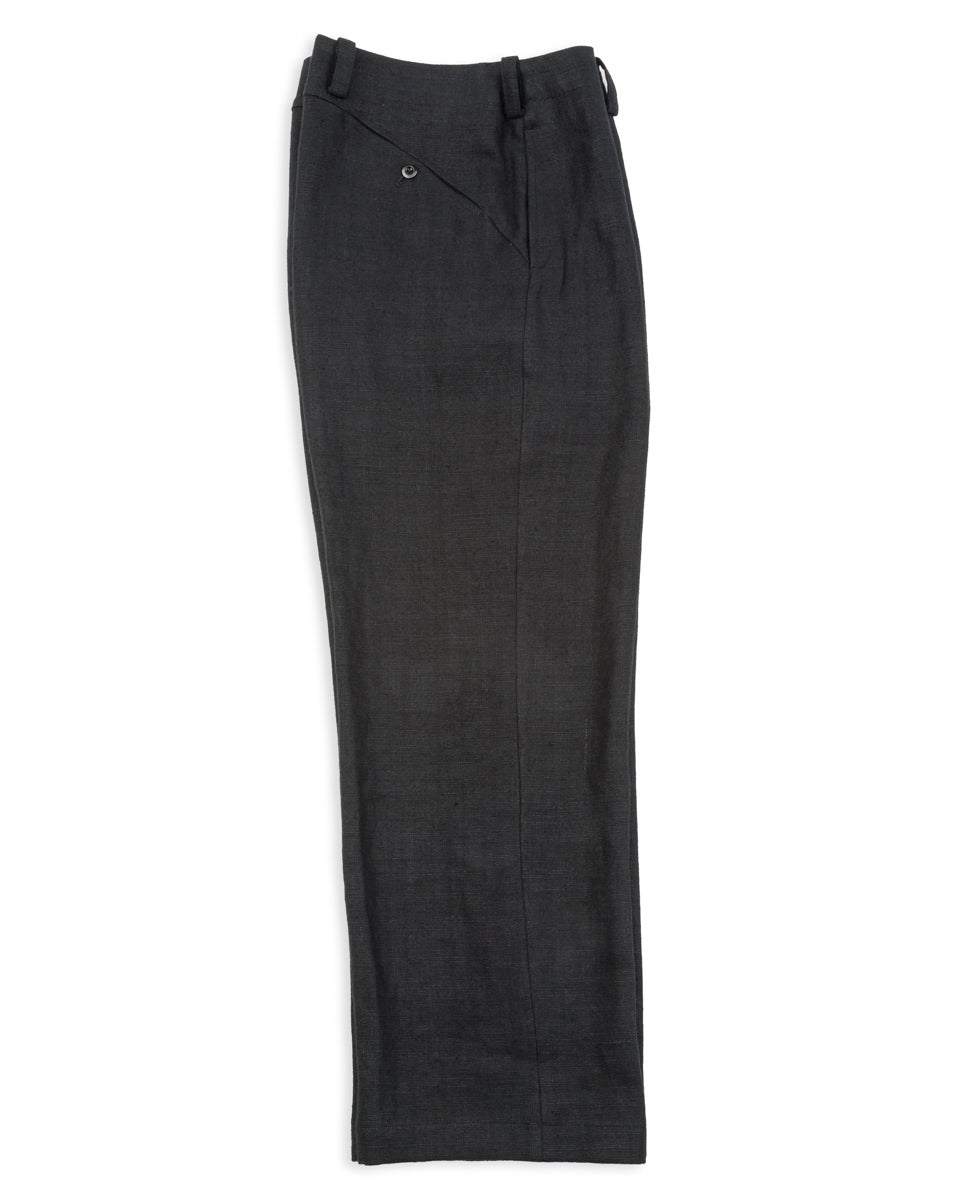 Gorsch Round Yoke Thick Linen Trousers - Black - Standard & Strange