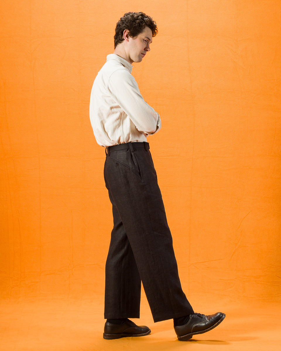 Gorsch Round Yoke Thick Linen Trousers - Black - Standard & Strange