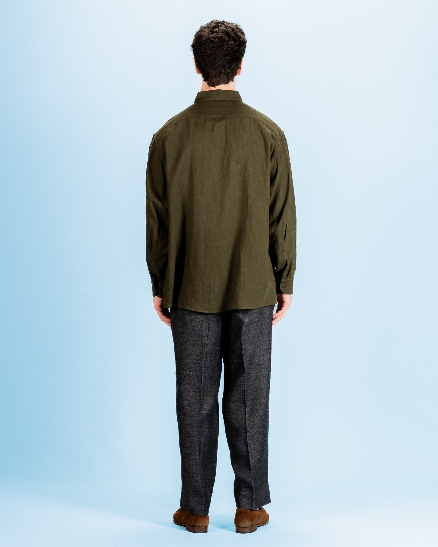 Gorsch Wide Silhouette Collar Shirt - Khaki Green French Linen - Standard & Strange