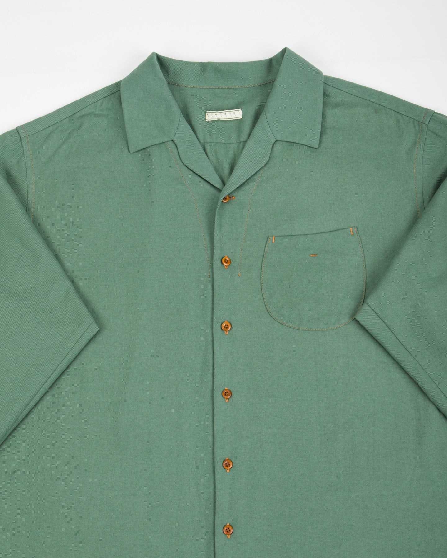 Gorsch Wide Silhouette Open Collar Shirt - Green Cotton Wool - Standard & Strange