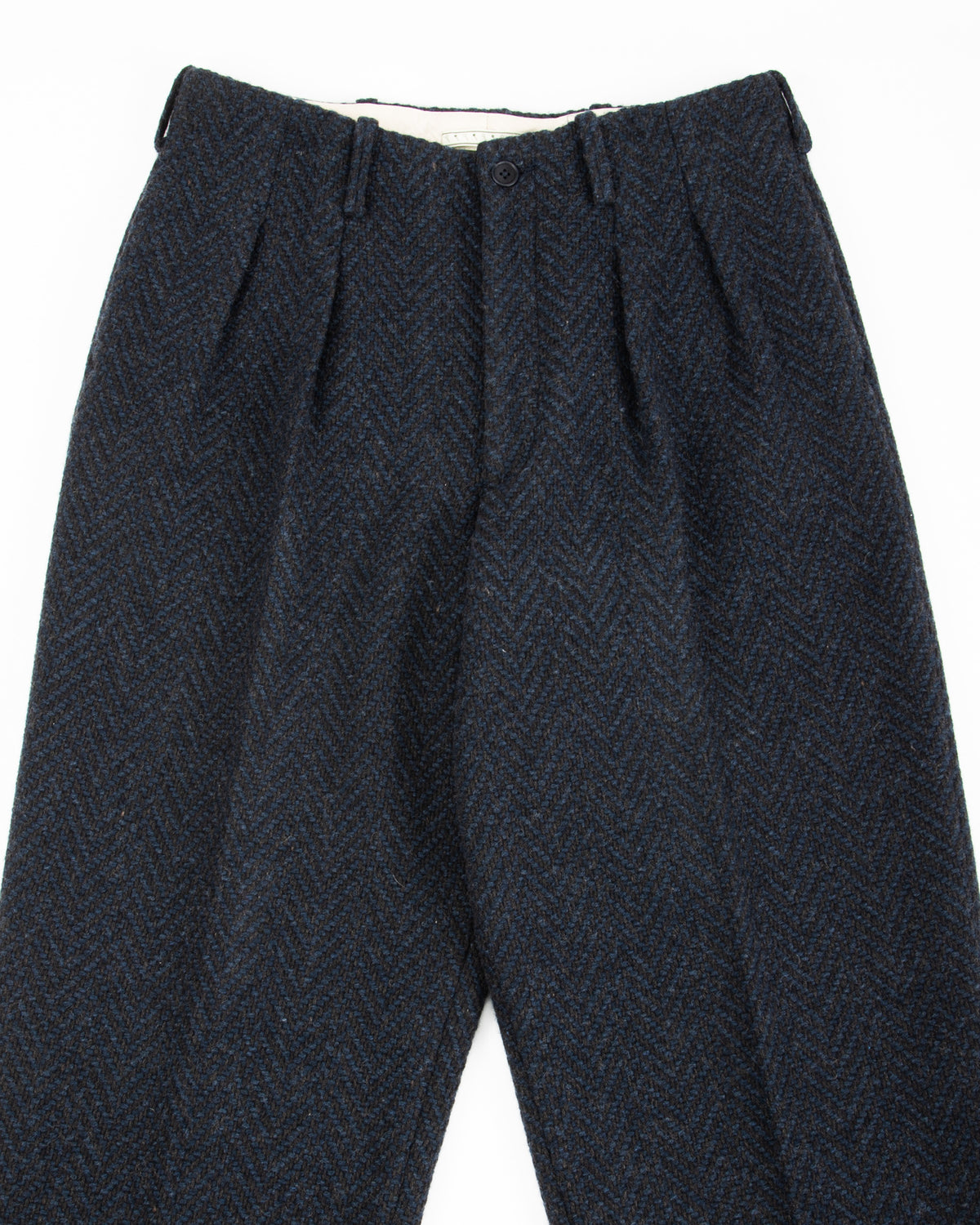 Gorsch Wool Two Tuck Trousers - Navy Dynamic Herringbone - Standard & Strange