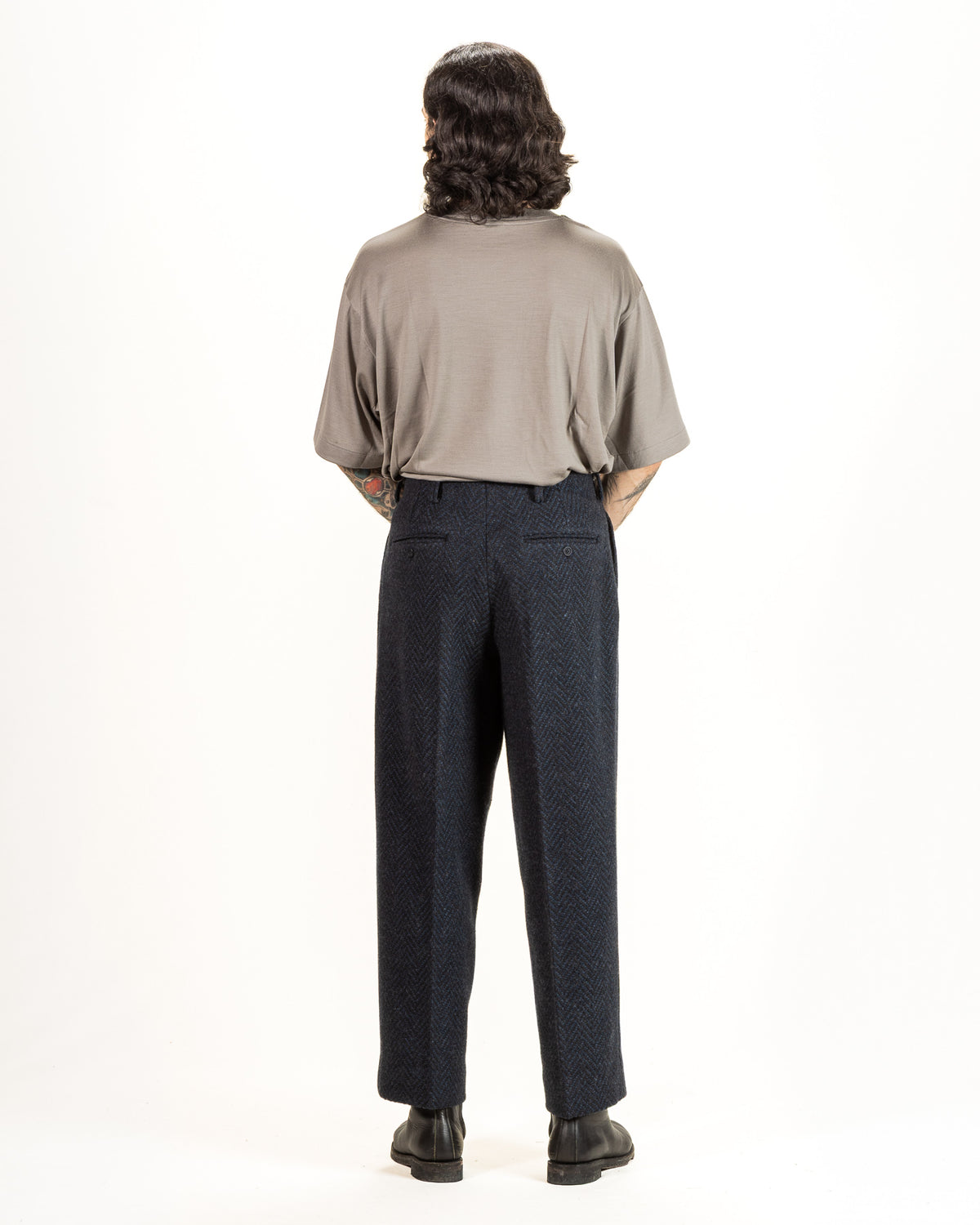 Gorsch Wool Two Tuck Trousers - Navy Dynamic Herringbone - Standard & Strange