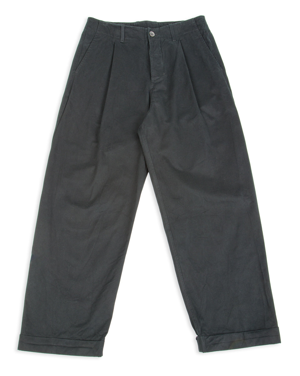 Hansen Bobby Wide Pleated Trousers - Black Gabardine - Standard & Strange