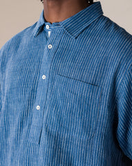 Indi + Ash SS Cedar Shirt - Indigo Dobby Stripe Handwoven Kala Cotton - Standard & Strange