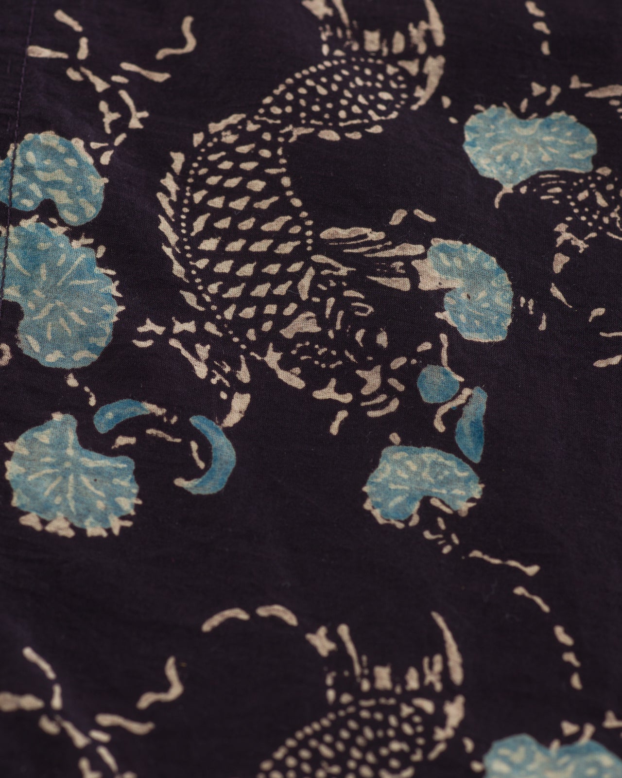 Indi + Ash Lake Camp Shirt - Silk/Cotton Iron Black Roving Koi Print - Standard & Strange