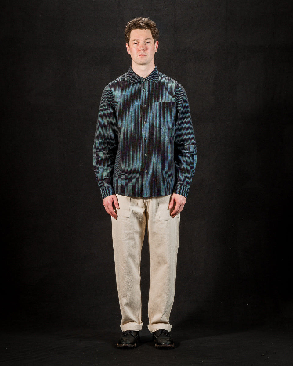Indi + Ash Matty L/S Shirt - Indigo/Iron Cotton Block Print Stripe - Standard & Strange