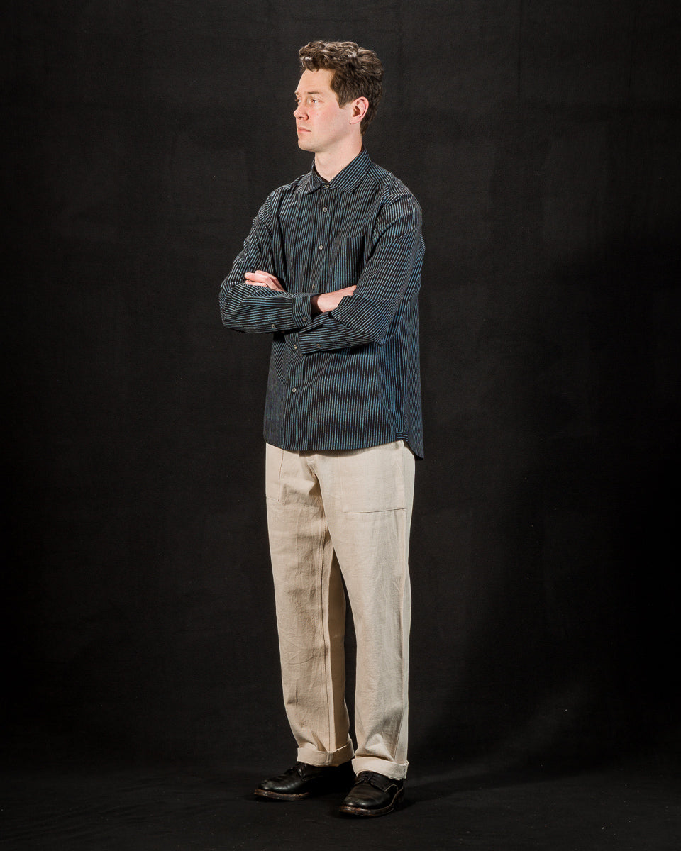 Indi + Ash Matty L/S Shirt - Indigo/Iron Cotton Block Print Stripe - Standard & Strange