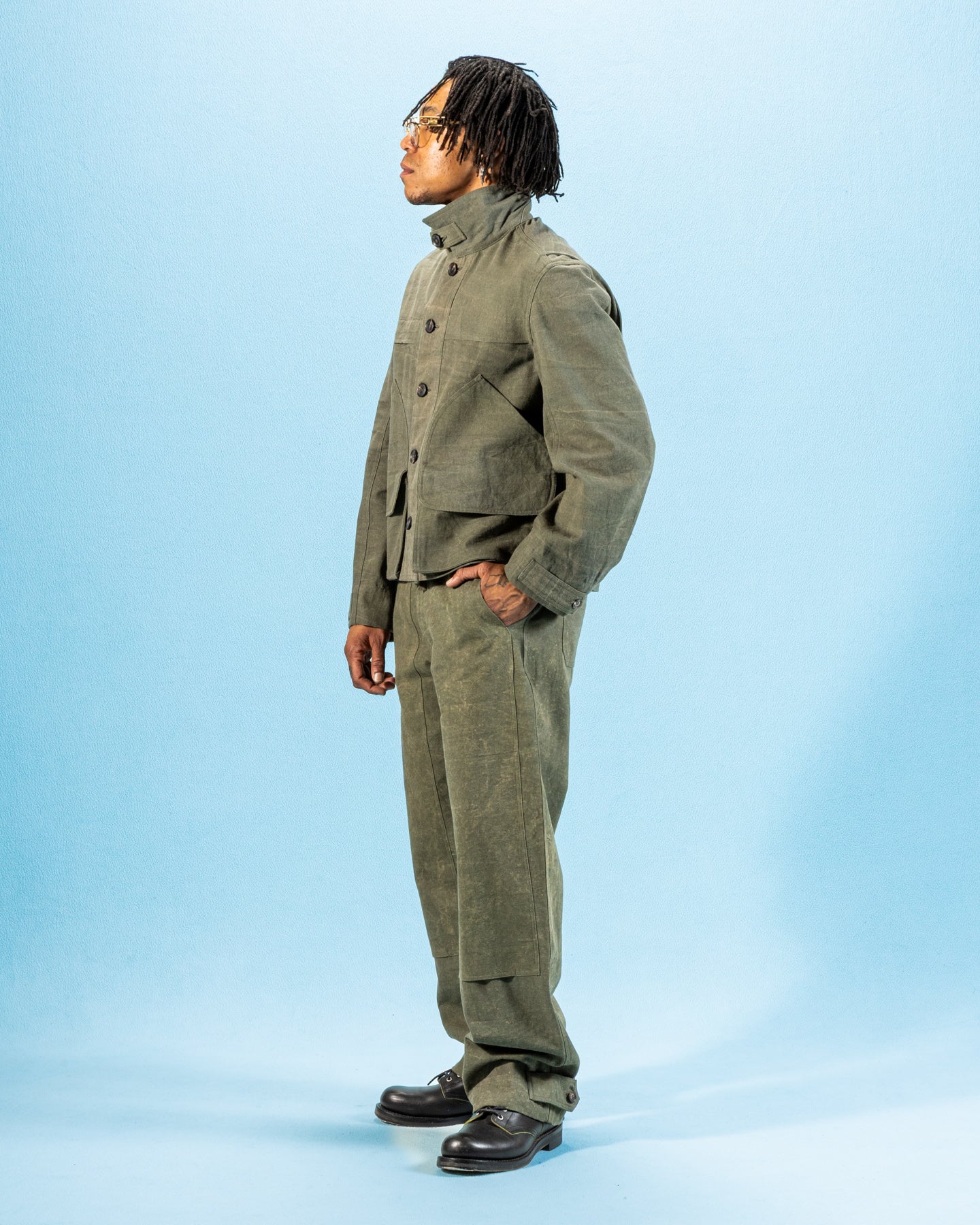 Indi + Ash Raka Pant - Forest Green Crackle Enzyme Canvas - Standard & Strange