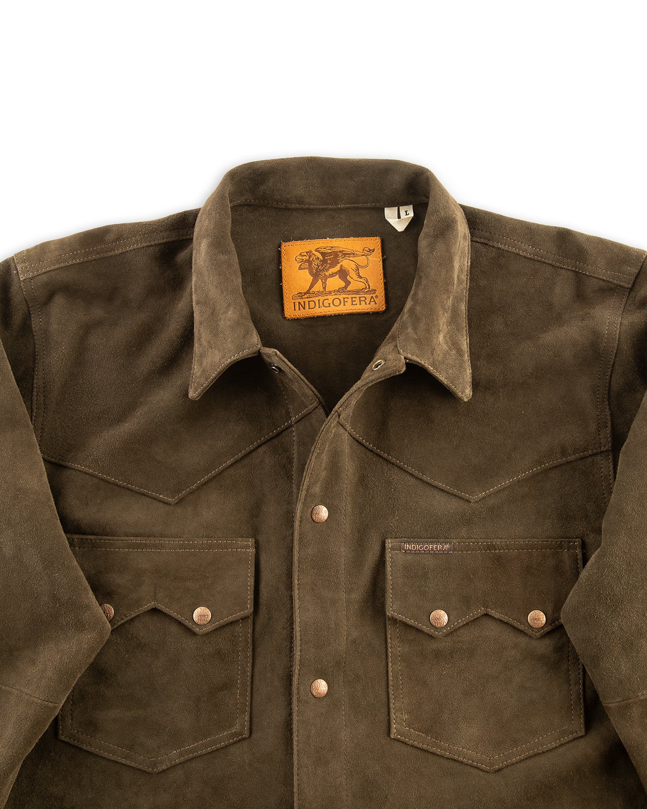 Indigofera Cooper Shirt - Dark Olive Goatskin Suede - Standard & Strange