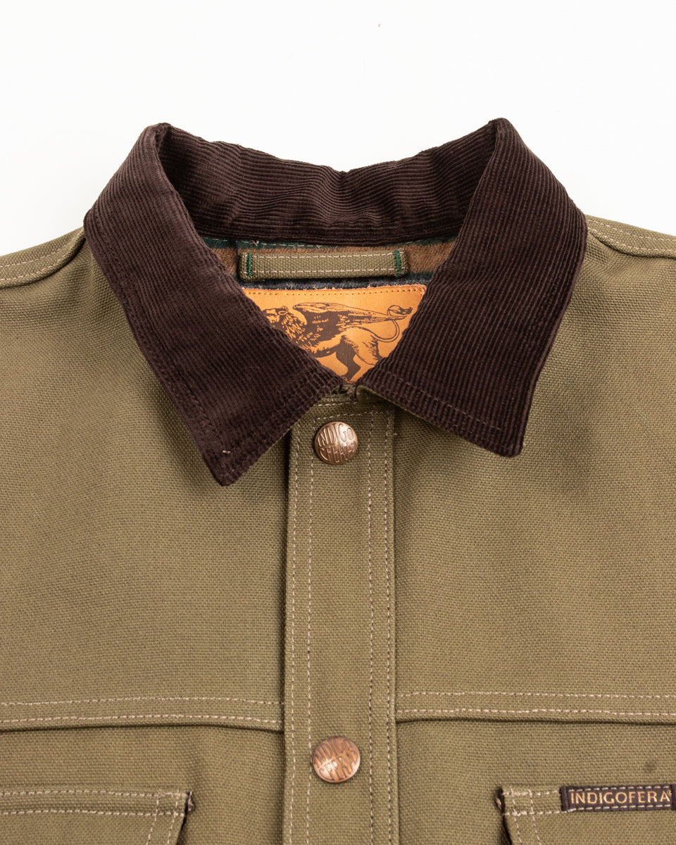 Indigofera Fargo Rider Jacket - Smithson Canvas Moss Green w/ Stripe Lining - Standard & Strange