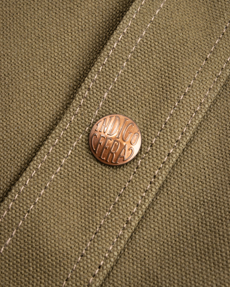 Indigofera Fargo Rider Jacket - Smithson Canvas Moss Green w/ Stripe Lining - Standard & Strange