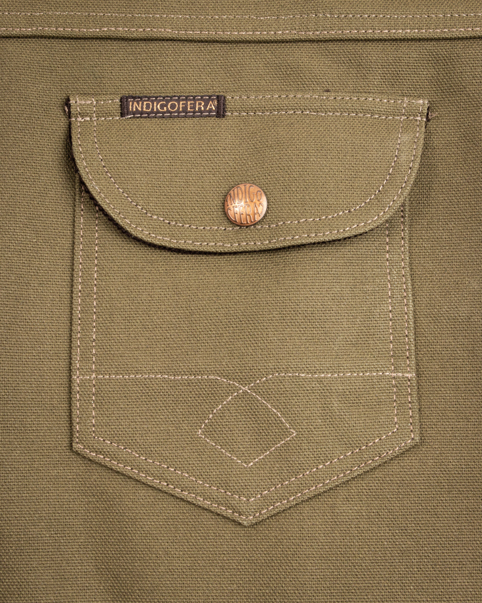 Indigofera Fargo Rider Jacket - Smithson Canvas Moss Green w/ Stripe Lining - Standard & Strange