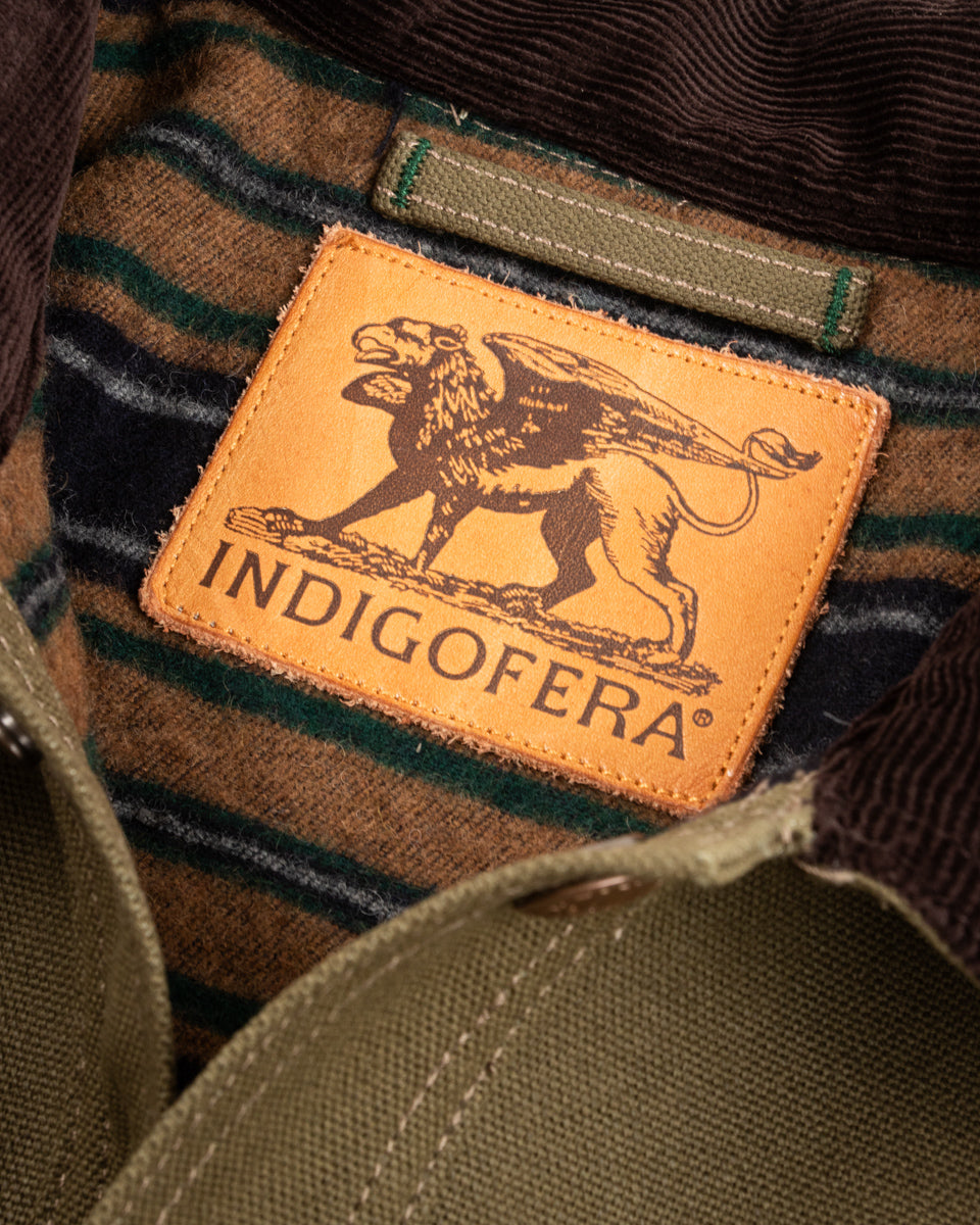 Indigofera Fargo Rider Jacket - Smithson Canvas Moss Green w/ Stripe Lining - Standard & Strange