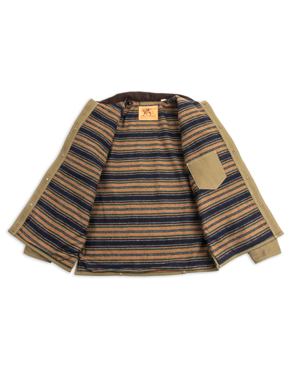 Indigofera Fargo Rider Jacket - Smithson Canvas Moss Green w/ Stripe Lining - Standard & Strange