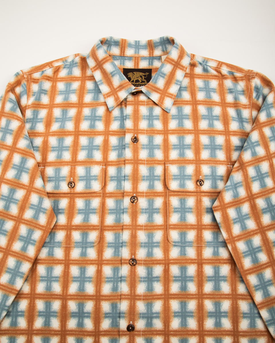 Indigofera Webster Shirt - White/Orange/Blue Printed Flannel - Standard & Strange