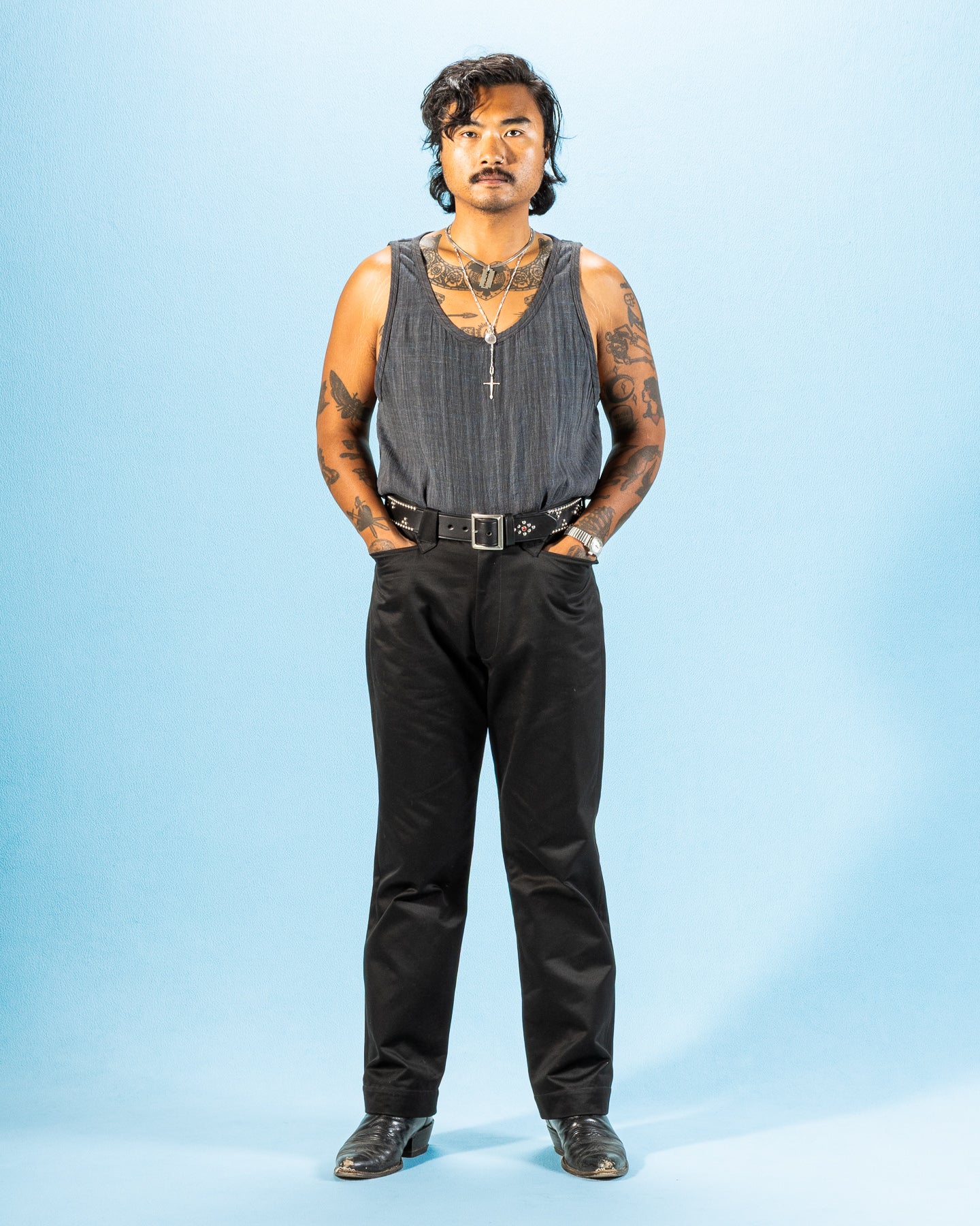 Indi + Ash Ripley Tank - Iron/Indigo Handwoven Kala Cotton - Standard & Strange