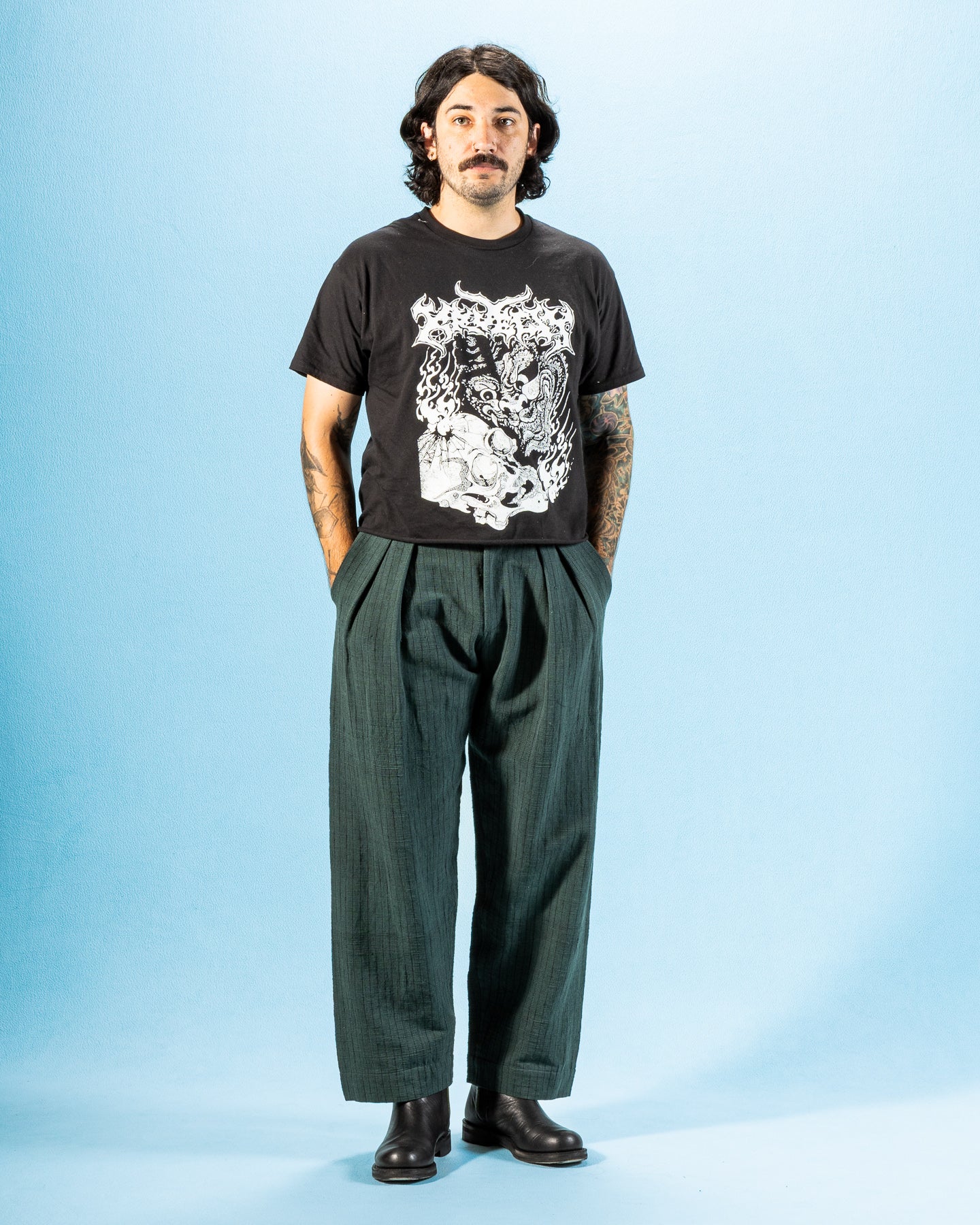Indi + Ash Shakoor Pant - Handwoven Midnight Teal/Iron Black Canvas - Standard & Strange