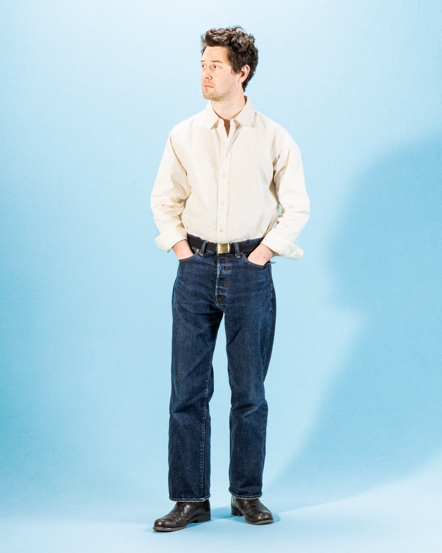 John Gluckow BB Round Collar Oxford - Ecru - Standard & Strange