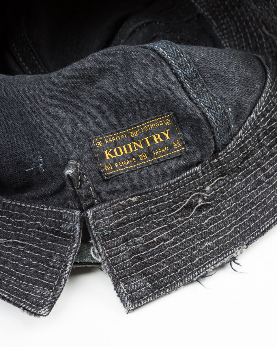 Kapital 11.5ozBLKxBLK Denim The Old Man And The Sea Cap(Crash Remake) - Black x Black - Standard & Strange