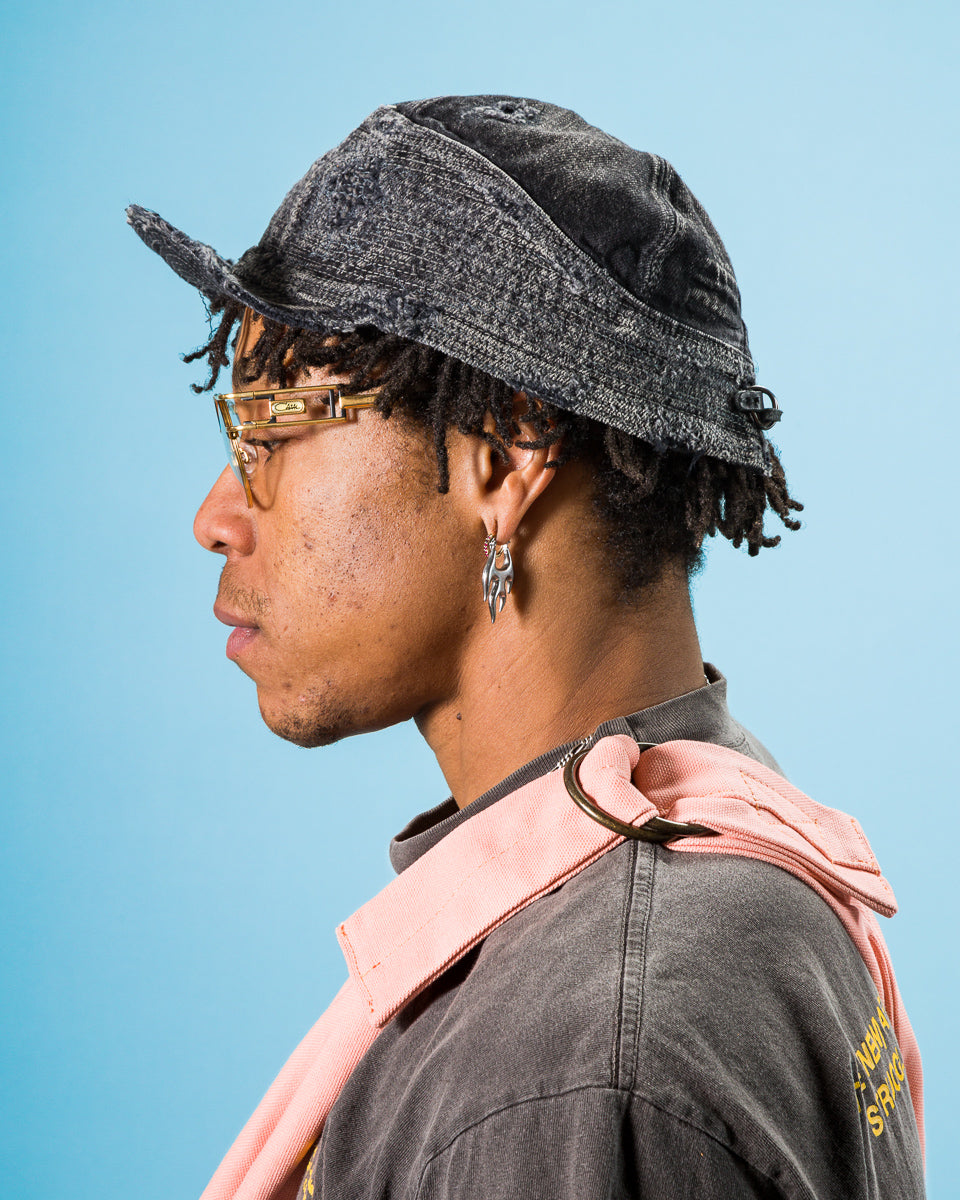 Kapital 11.5ozBLKxBLK Denim The Old Man And The Sea Cap(Crash Remake) - Black x Black - Standard & Strange