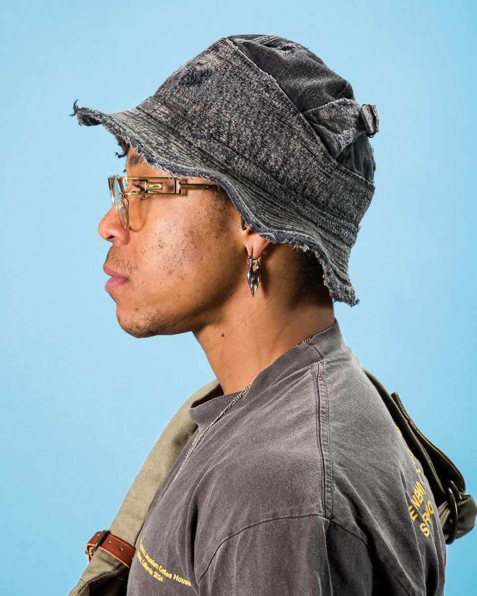 Kapital 11.5ozBLKxBLK Denim The Old Man And The Sea Hat(Crash Remake) - Black x Black - Standard & Strange