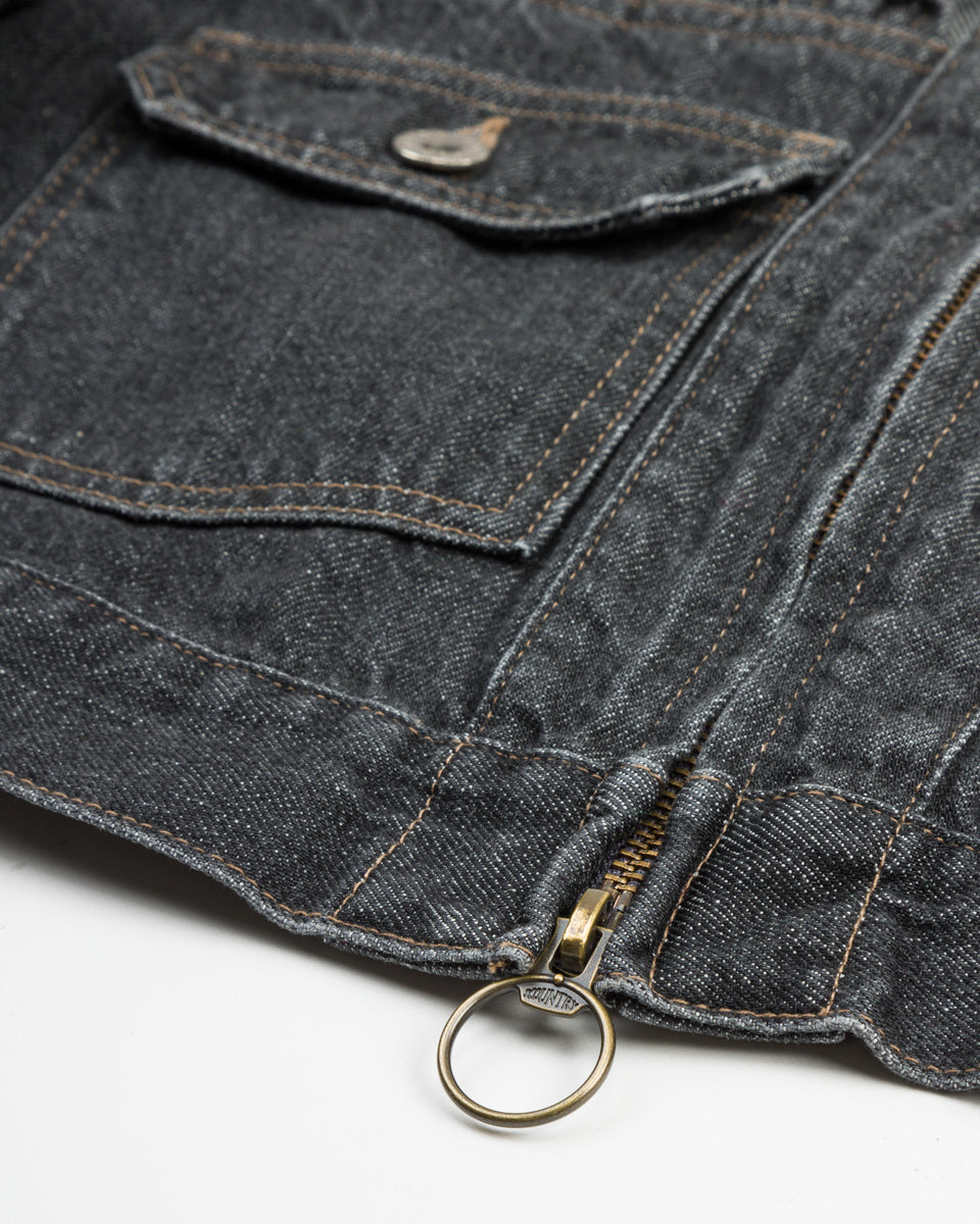 Kapital 11.5oz BLKxECR Denim GYPSY Cropped Drizzler JKT - Black x Ecru 1 - Standard & Strange