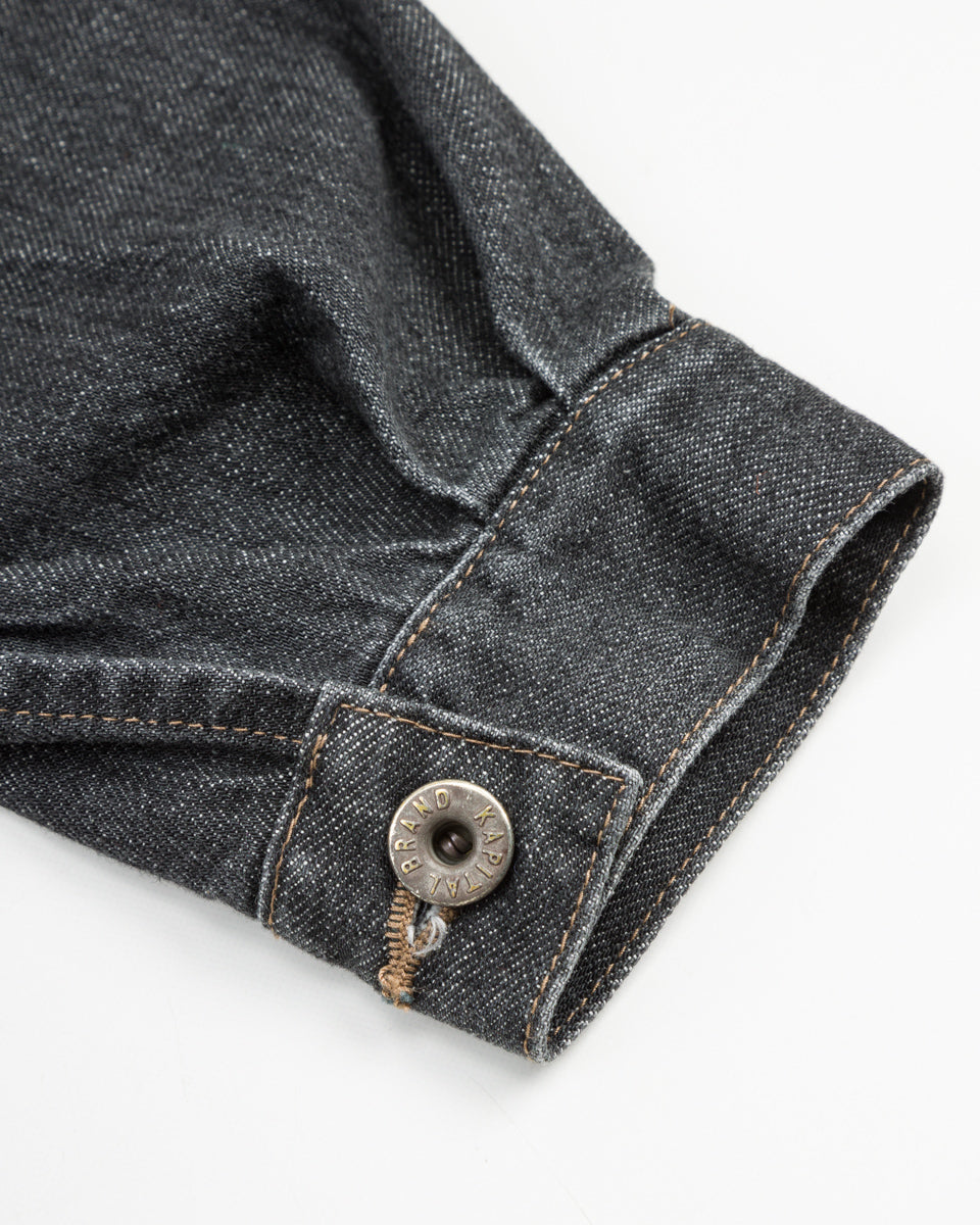 Kapital 11.5oz BLKxECR Denim GYPSY Cropped Drizzler JKT - Black x Ecru 1 - Standard & Strange