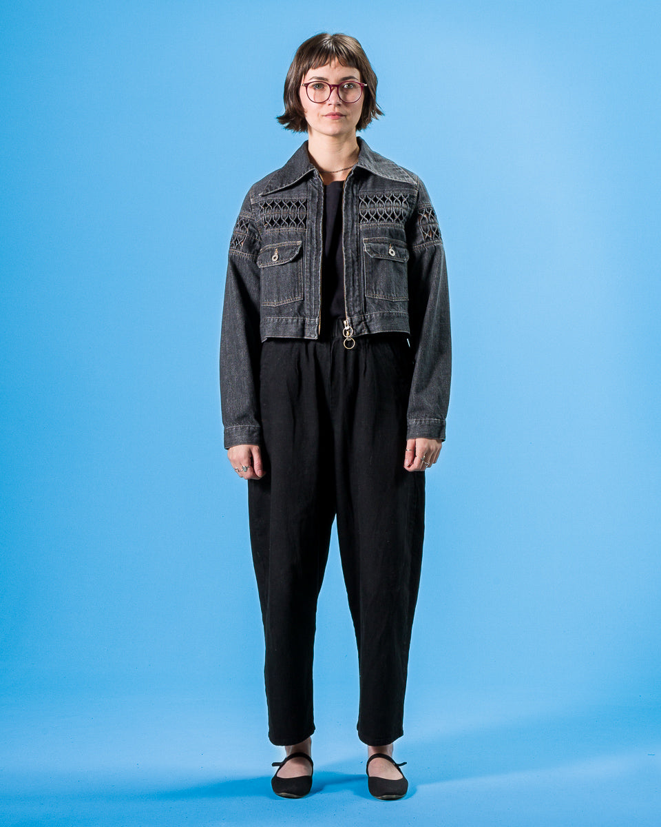 Kapital 11.5oz BLKxECR Denim GYPSY Cropped Drizzler JKT - Black x Ecru 1 - Standard & Strange