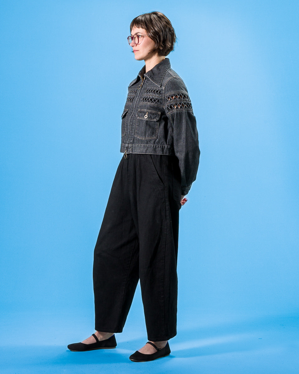 Kapital 11.5oz BLKxECR Denim GYPSY Cropped Drizzler JKT - Black x Ecru 1 - Standard & Strange