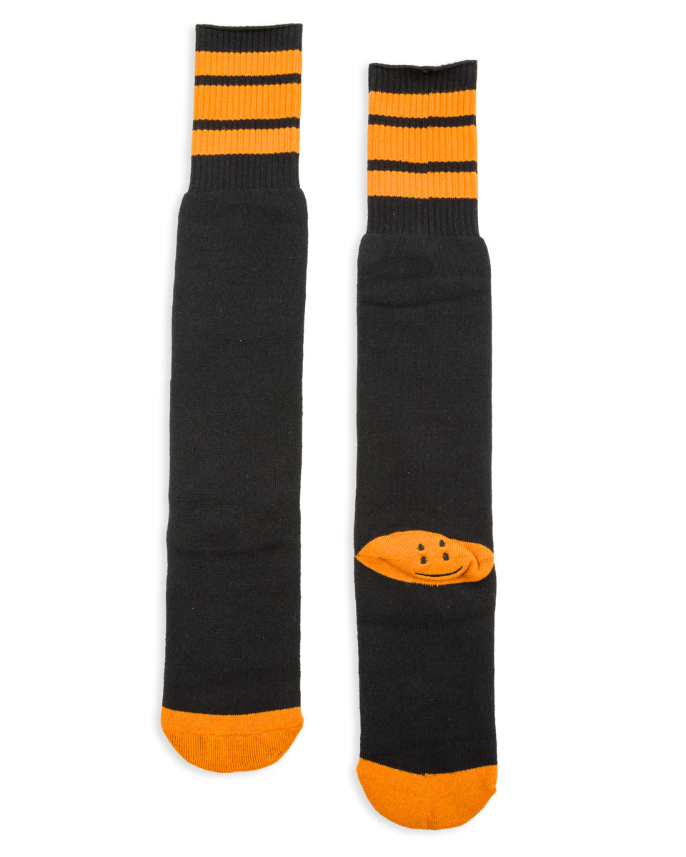 Kapital 144 Yarns HAPPY HEEL Embroidered SKATERS Knee-High Socks - Black x Orange - Standard & Strange