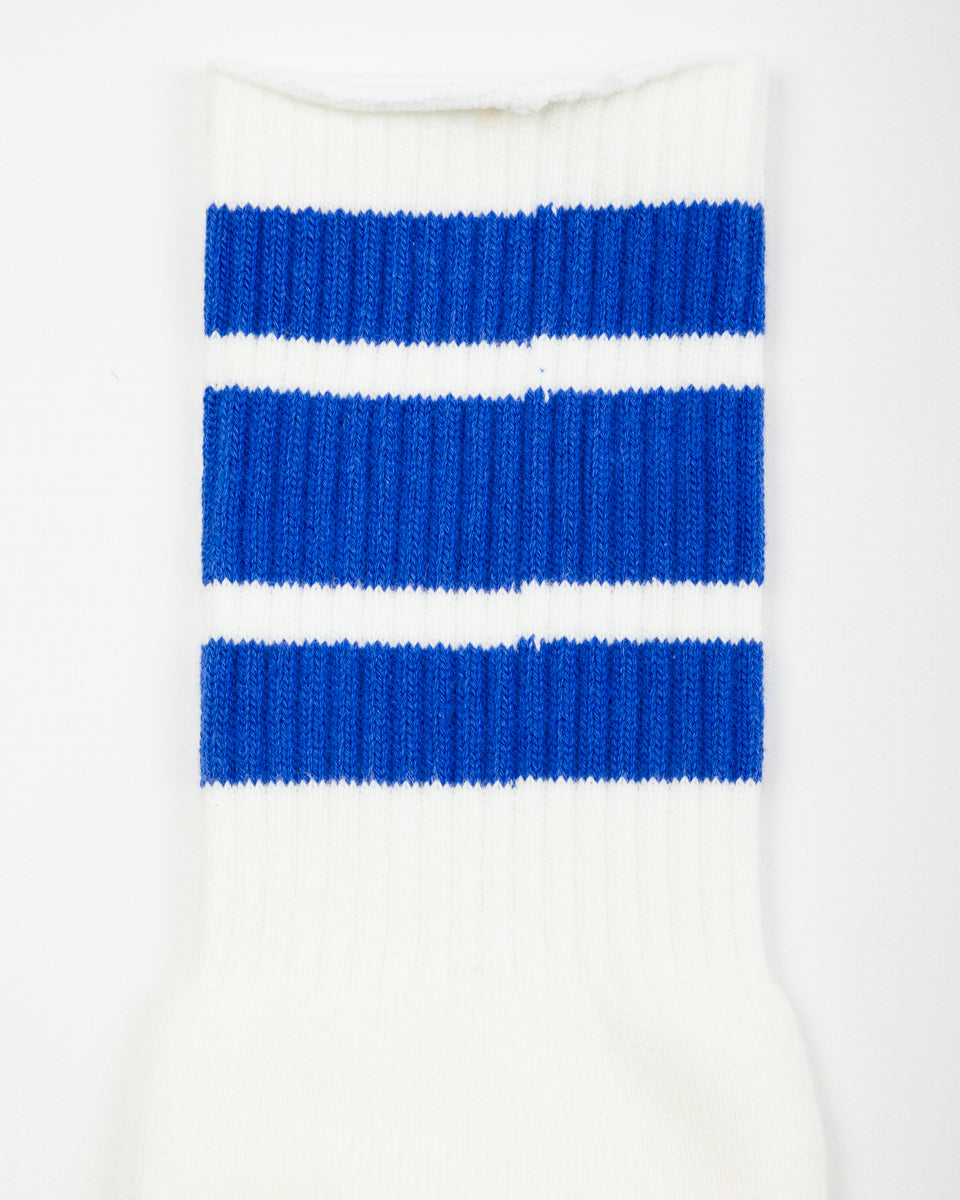 Kapital 144 Yarns HAPPY HEEL Embroidered SKATERS Knee-High Socks - White x Blue - Standard & Strange