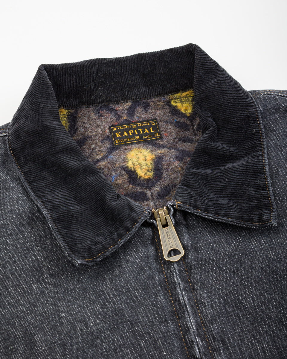 Kapital 14oz BLKxECR Denim T-Back Drizzler JKT - Black x Ecru - Standard & Strange