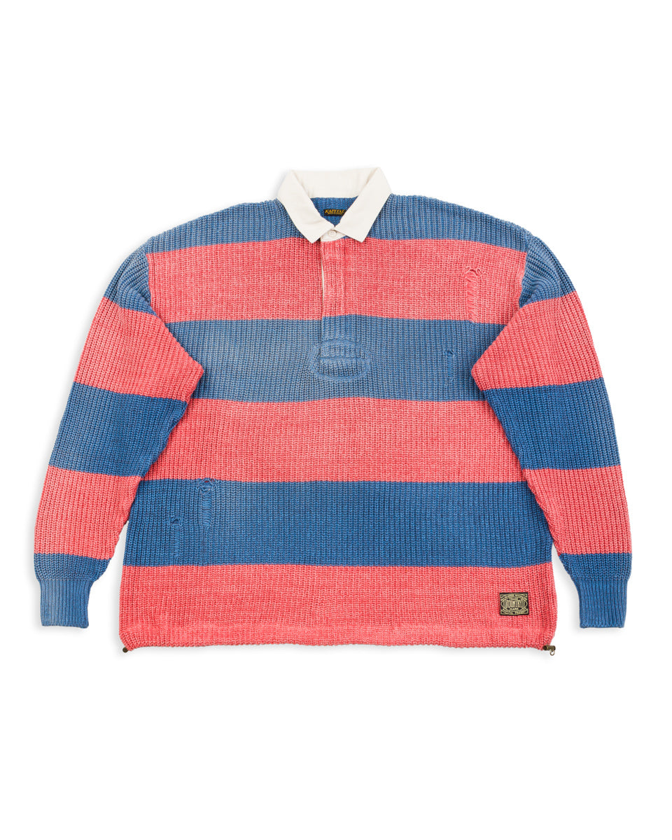 Kapital 5G Cotton Knit RUGGER Shirt - Sax/Red - Standard & Strange