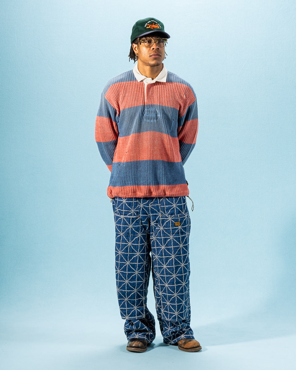 Kapital 5G Cotton Knit RUGGER Shirt - Sax/Red - Standard & Strange