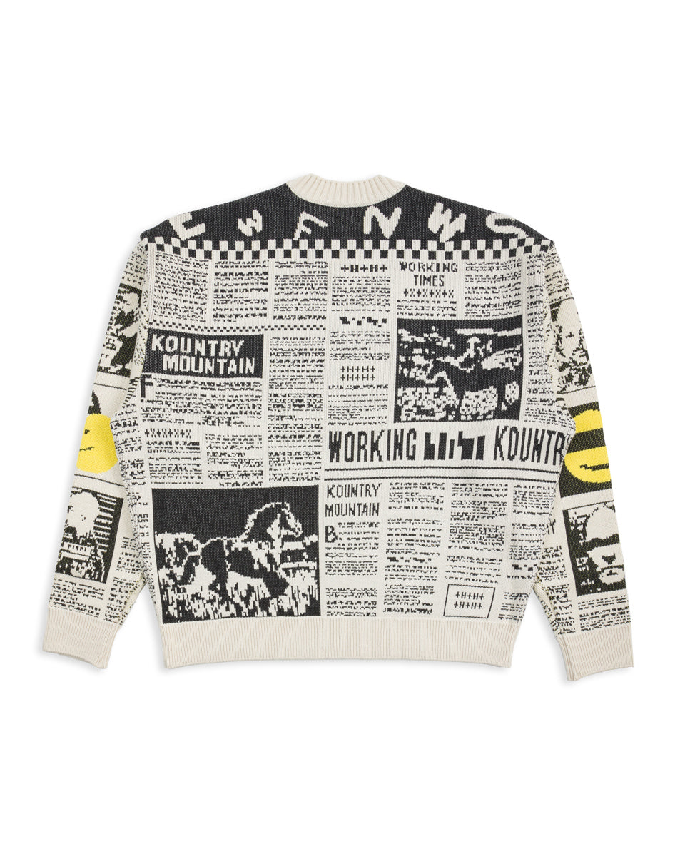 Kapital 8G Knit NEWSPAPER Crew Sweater(KOUNTRY NEWS) - Ecru - Standard & Strange