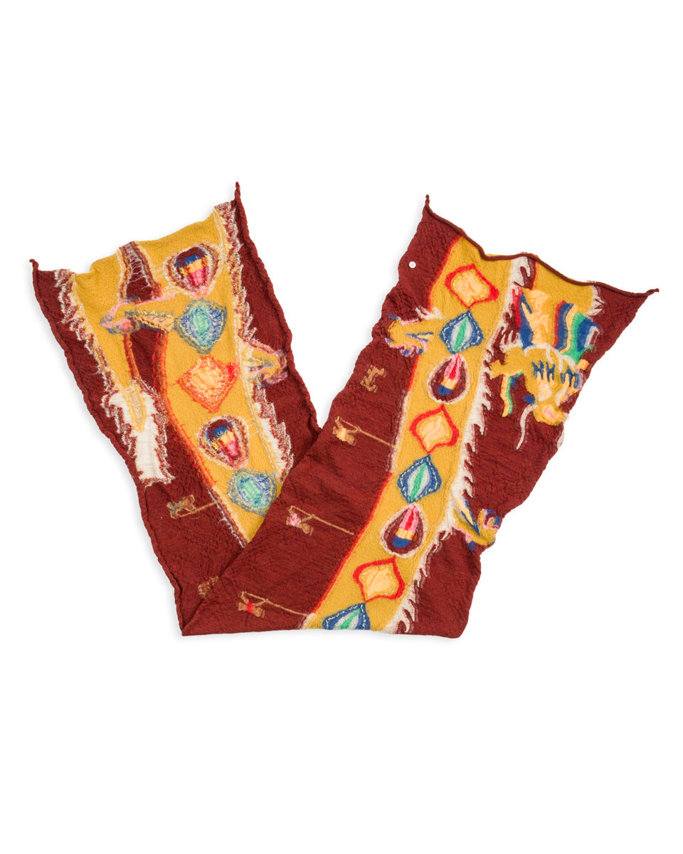 Kapital Fulling Wool HAPPY Scarf DRAGON DANCE - Burgundy - Standard & Strange