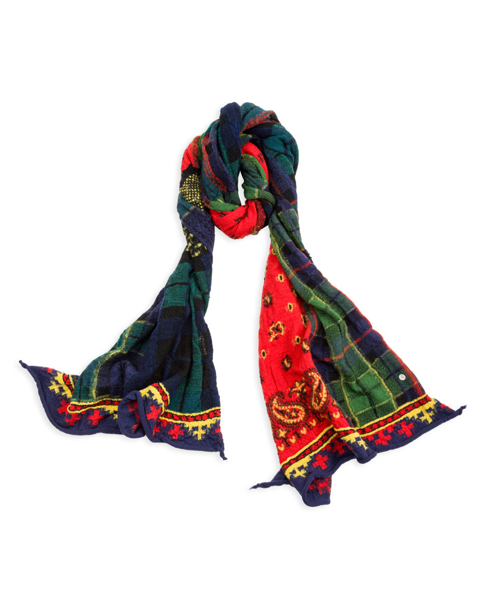Kapital Fulling Wool Scarf (TARTAN CHECK BANDANA PATCH) - Red - Standard & Strange