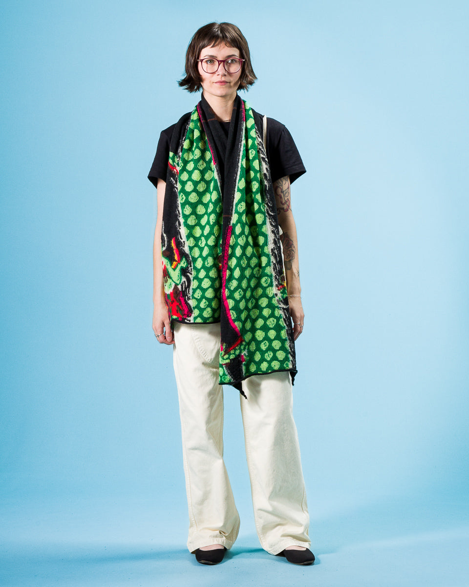 Kapital Fulling Wool HAPPY Scarf DRAGON DANCE & RAINBOW - Black - Standard & Strange