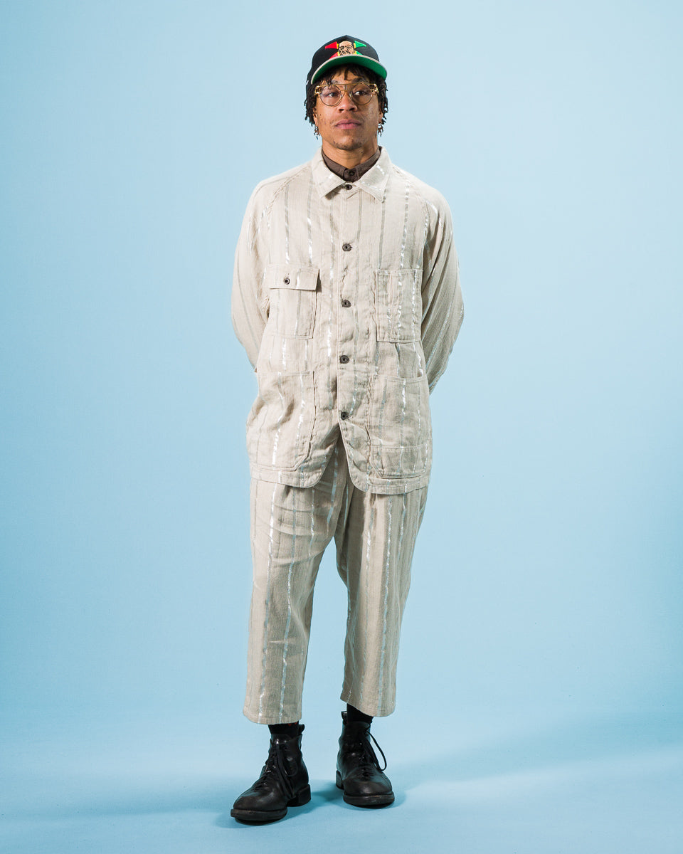 Kapital Linen Glitter PHILLIES Stripe CACTUS Coverall - Ecru - Standard & Strange