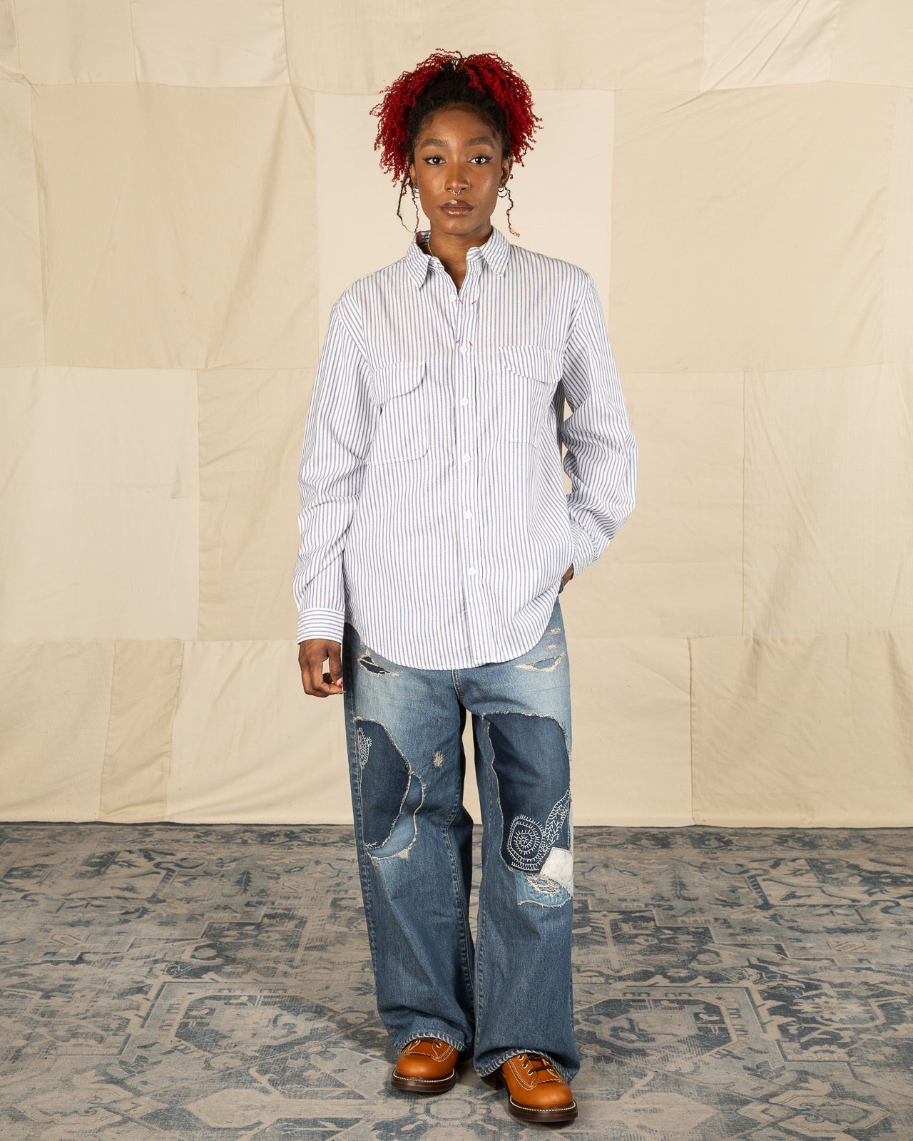 Kapital OX Stripe Clip Shirt - Blue - Standard & Strange