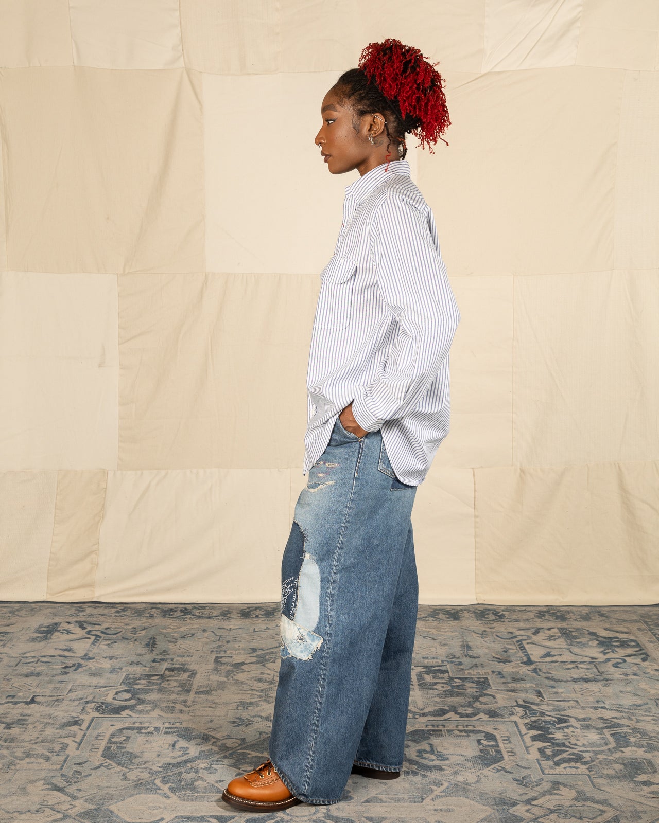 Kapital OX Stripe Clip Shirt - Blue - Standard & Strange